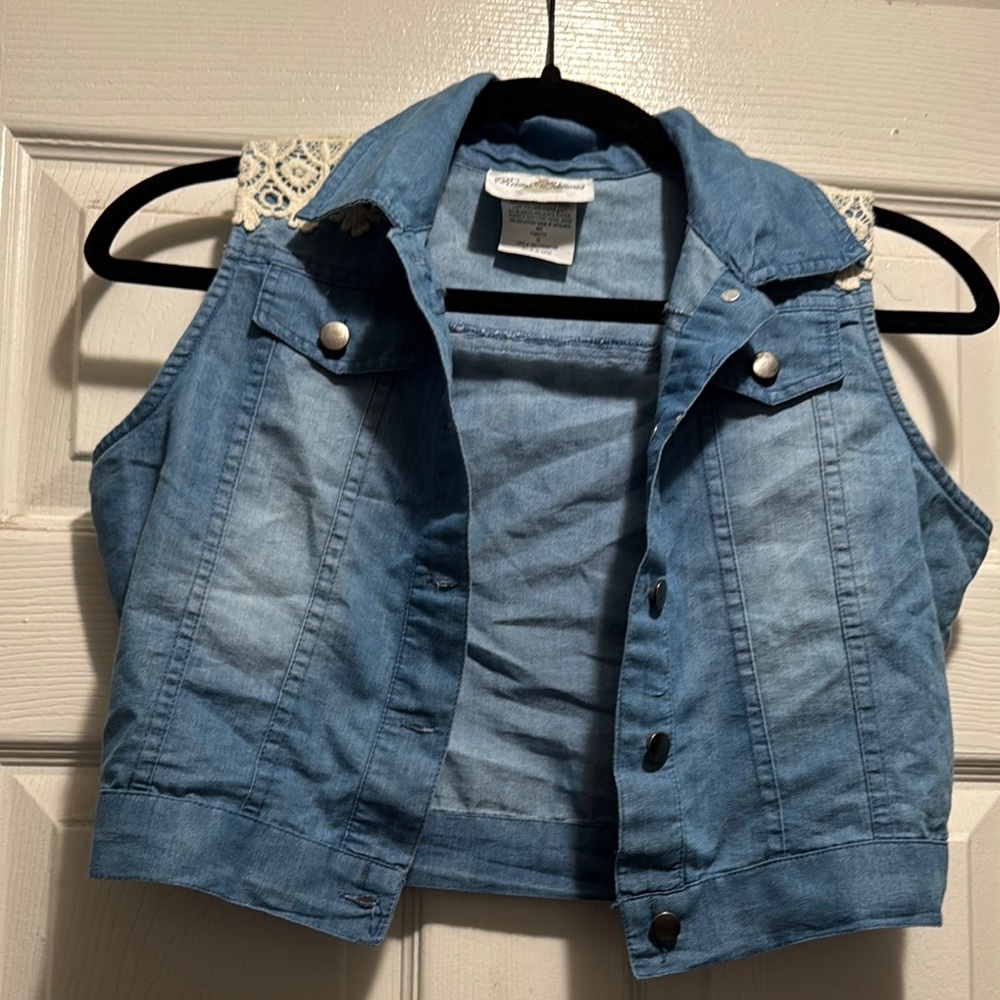 Blue Denim Vest with Lace Detail
